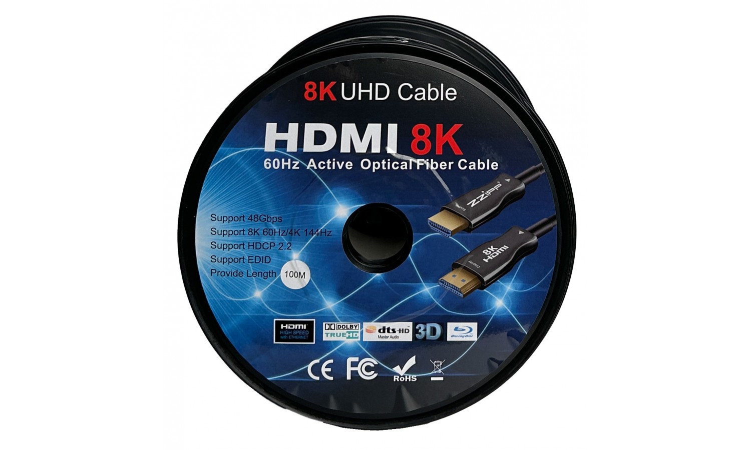 100 mètres-Câble HDMI 2.1 Fibre Optique 4K, 8K, Ultra-HD – (Câble AOC HDMI)